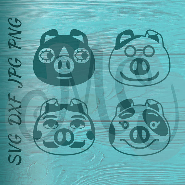 Agnes, Cobb, Chops, Maggie | Pigs | Animal Crossing SVG, DXF