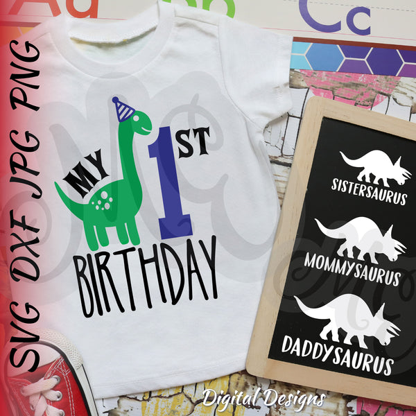Dinosaur Birthday & Family Triceratops SVG, DXF
