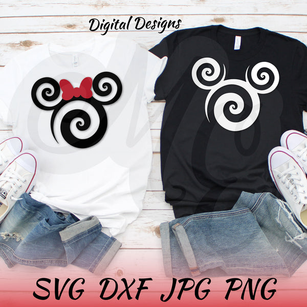 Mickey & Minnie Swirl SVG, DXF