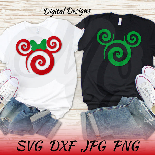 Christmas Mickey & Minnie Swirl SVG, DXF